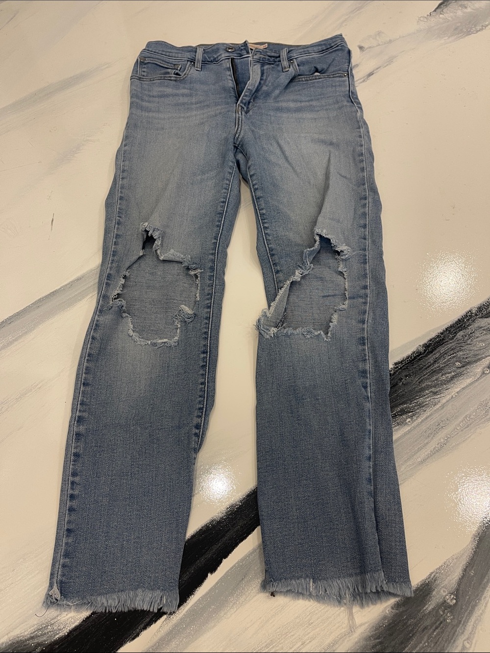 Levi's Light Blue Distressed Straight-Leg Jeans